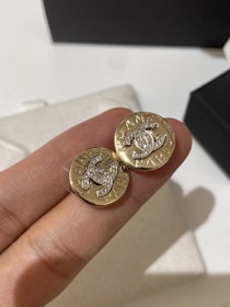 Chanel gold and silver color matching round earrings-3592